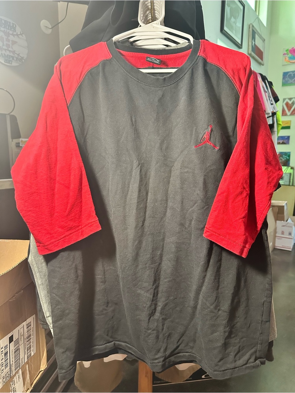 Air Jordan 23 True 3/4 Sleeve Raglan Baseball Tee Black/Gym Red